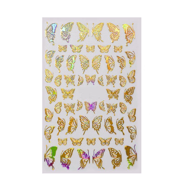 3D Nail Butterfly Design Sticker Decor Decal Holographic Laser Nail Art Sticker - Gold L-03