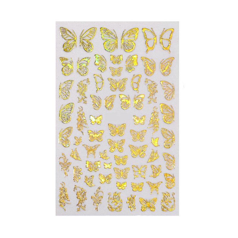 3D Nail Butterfly Design Sticker Decor Decal Holographic Laser Nail Art Sticker - Gold L-03