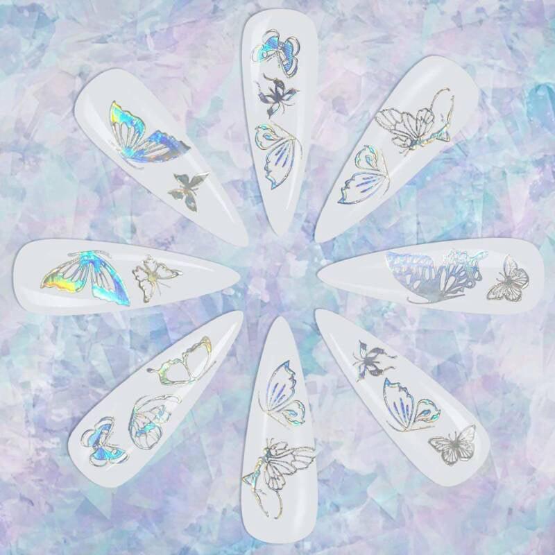 3D Nail Butterfly Design Sticker Decor Decal Holographic Laser Nail Art Sticker - Silver L-02
