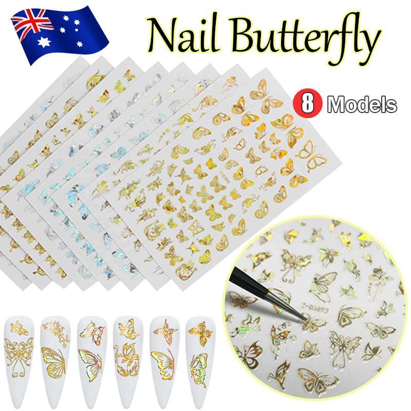 3D Nail Butterfly Design Sticker Decor Decal Holographic Laser Nail Art Sticker - Silver L-04