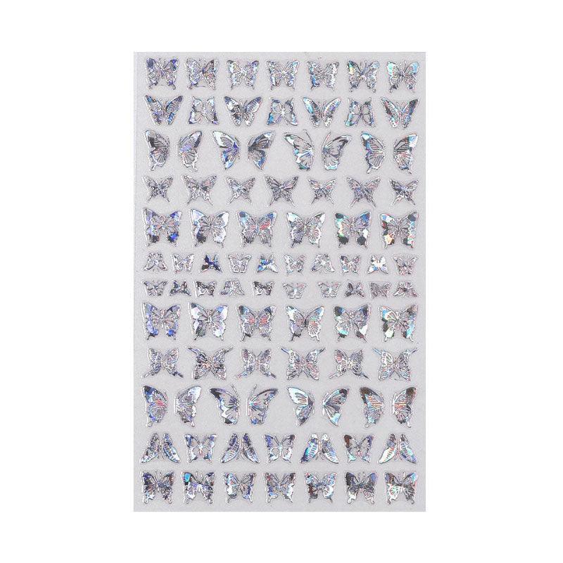 3D Nail Butterfly Design Sticker Decor Decal Holographic Laser Nail Art Sticker - Silver L-04