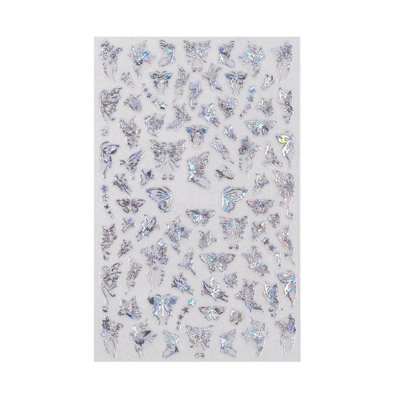 3D Nail Butterfly Design Sticker Decor Decal Holographic Laser Nail Art Sticker - Silver L-04