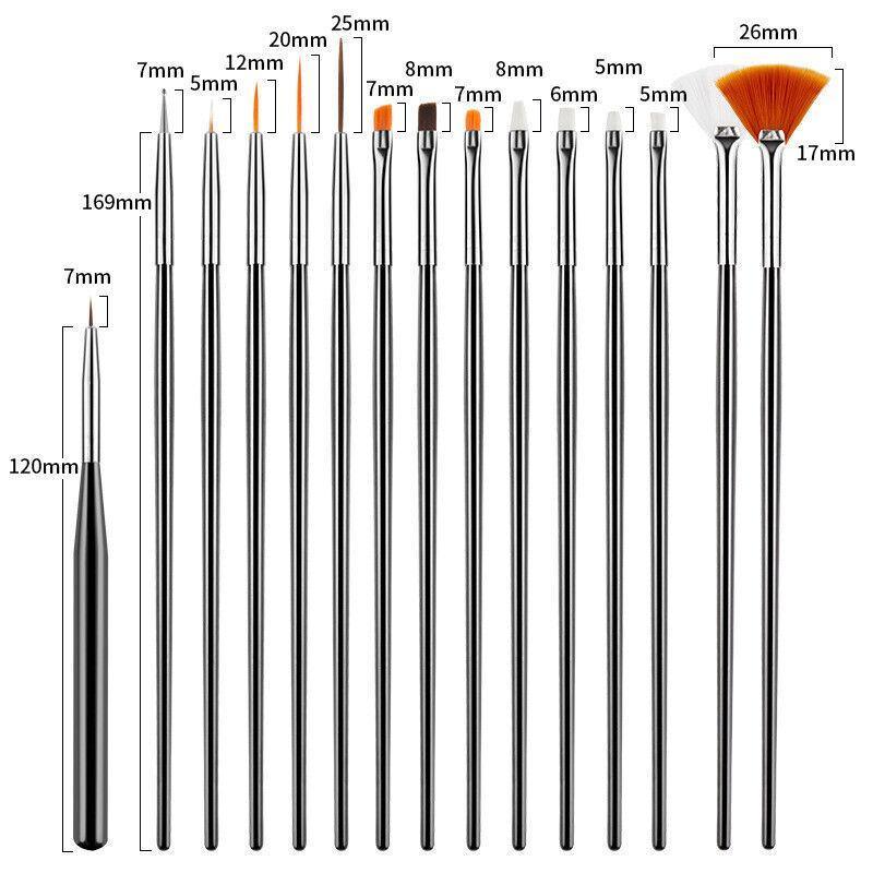Nail Art Design Brushes Dotting Pen Tool Set Painting Uv Gel Drawing Brush 15Pcs - Pink