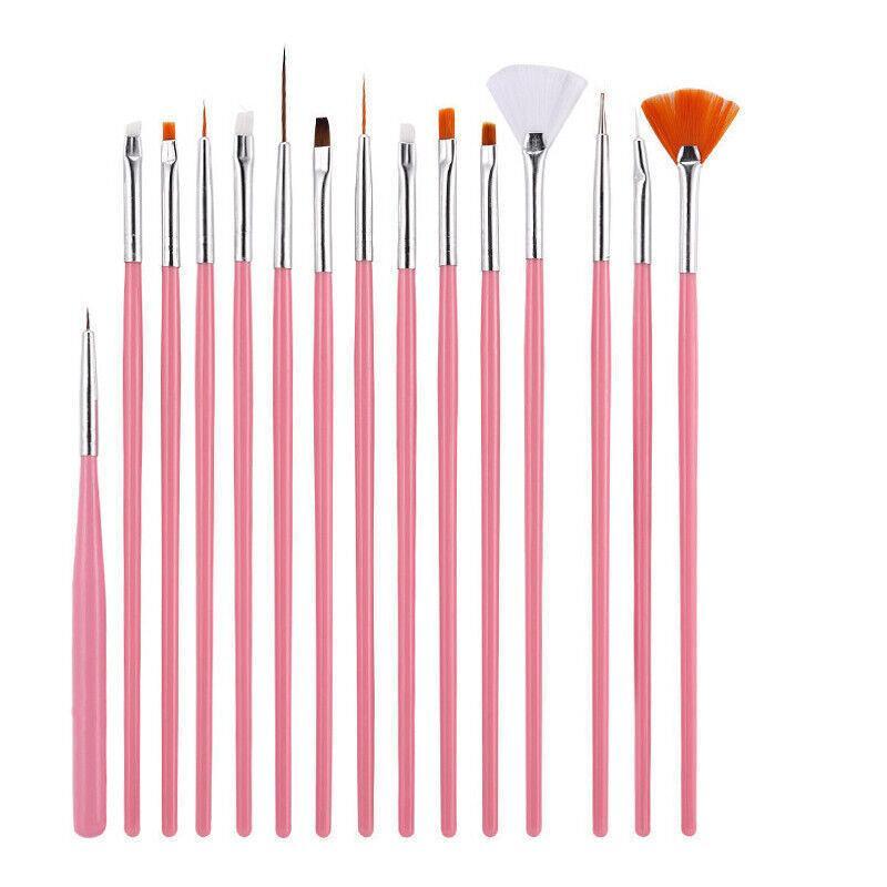 Nail Art Design Brushes Dotting Pen Tool Set Painting Uv Gel Drawing Brush 15Pcs - Pink