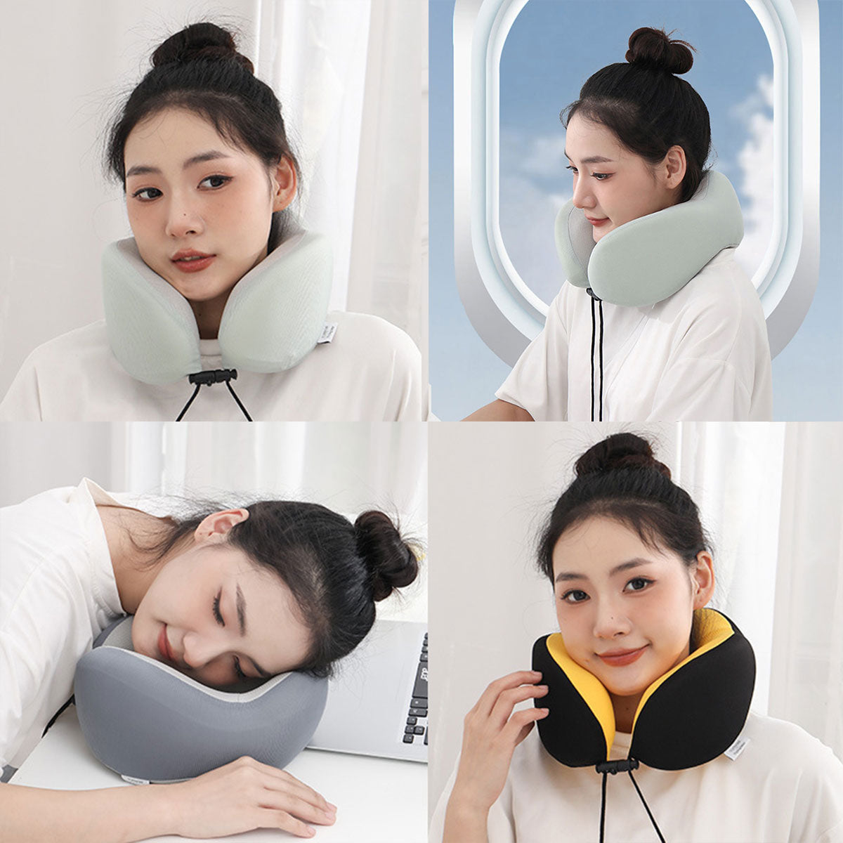 Memory Foam U Shaped Neck Pillow Travel Portable Office Nap Support Pillow - Grey