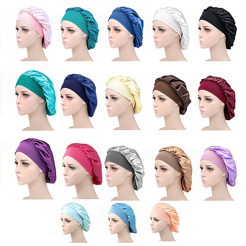 Sleeping Bonnet Hair Wrap Silk Satin Cap Women Elastic Night Soft Hat Headwear - Rose Red