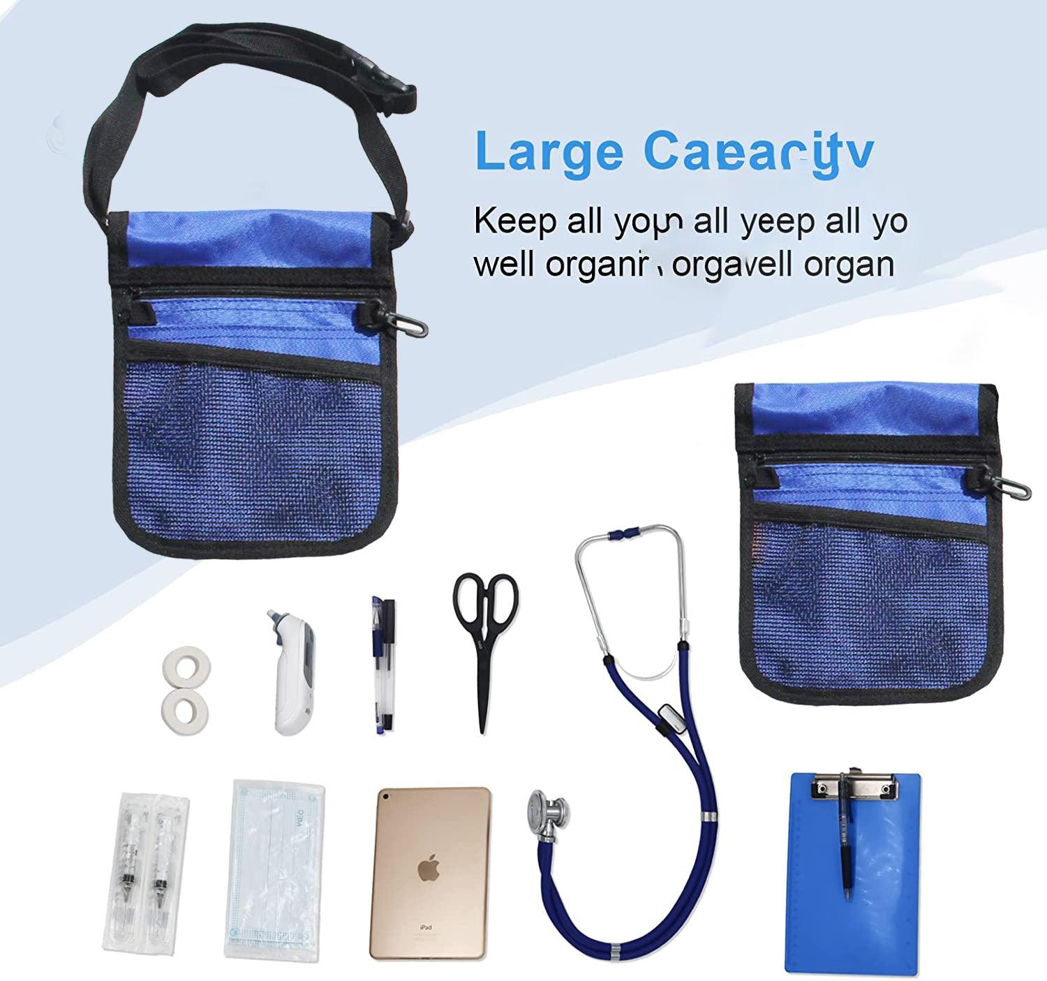 Nurse Pouch Waist Bag Medical Tool Organizer Pocket Belt with Keyring - Light Blue