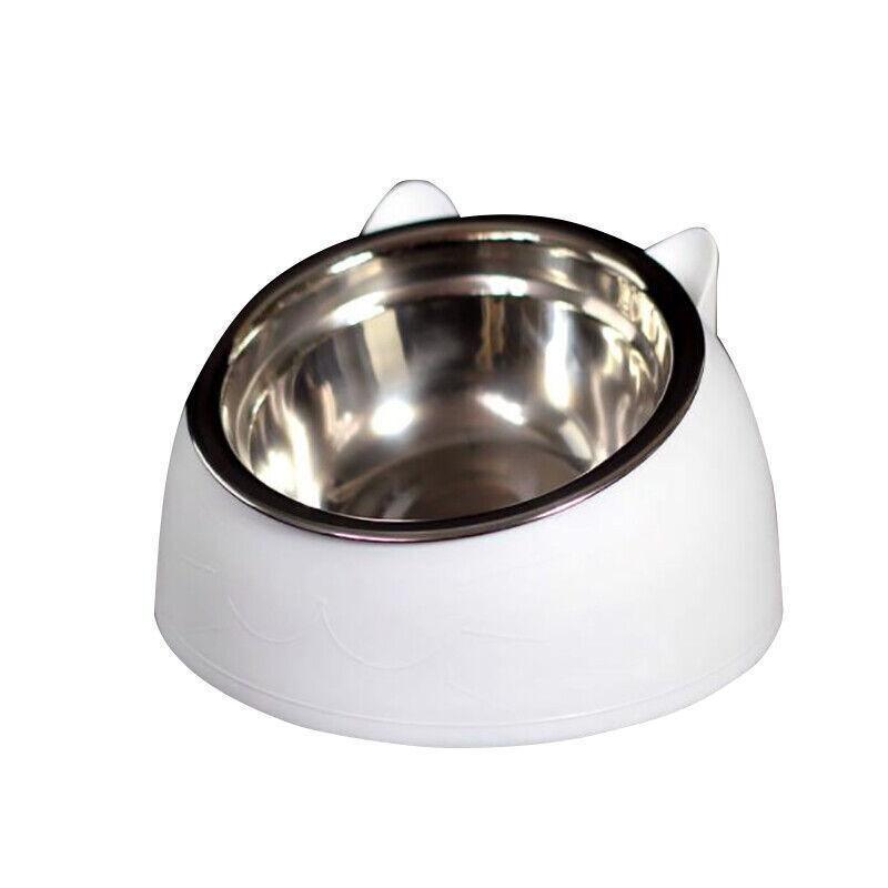 Pet Dog Cat Food Bowl Raised No Slip Stainless Steel Tilted Water Food Feeder - Black