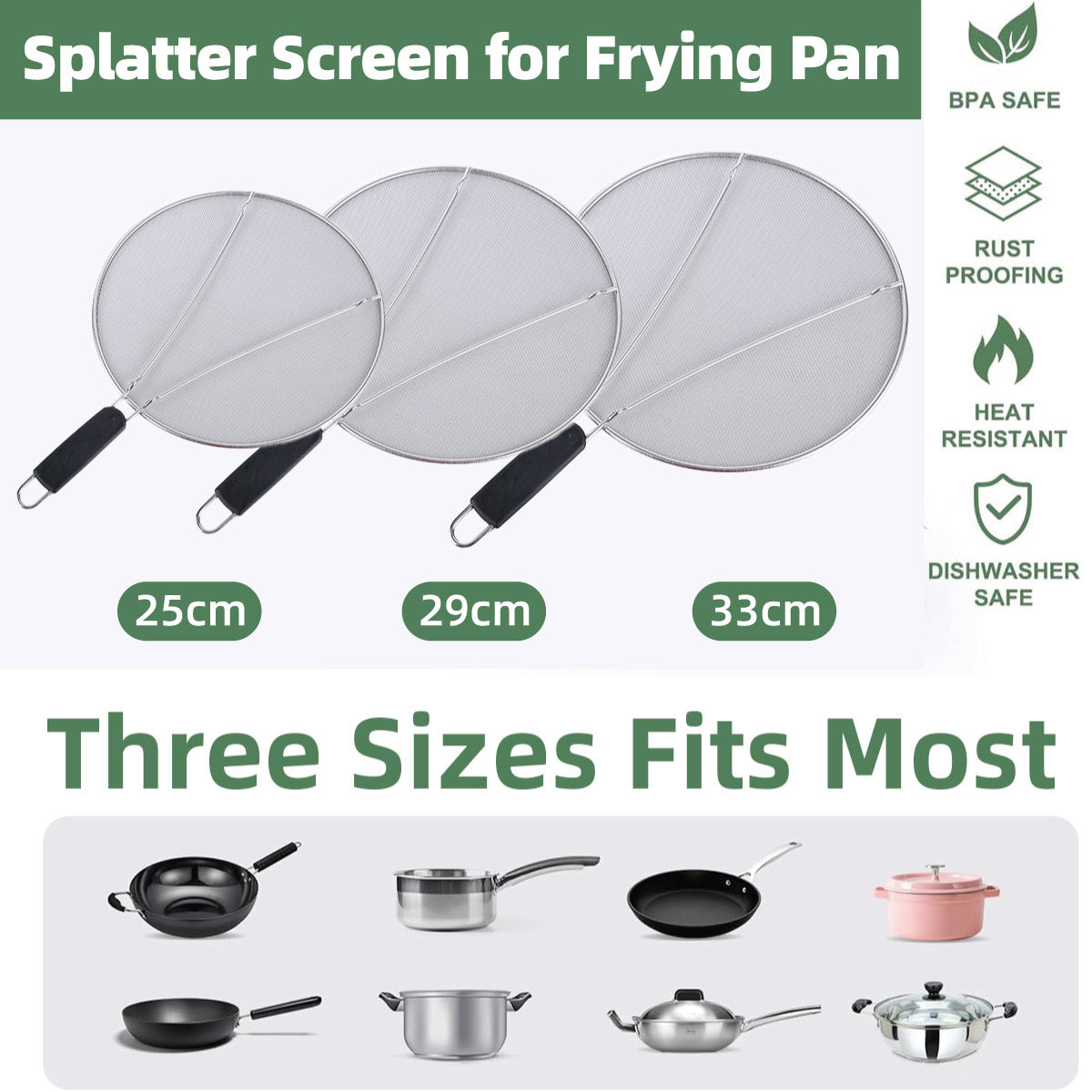Stainless Steel Mesh Cover Anti Scald Filter Screen Anti Splash Lid For Kitchen - 25cm