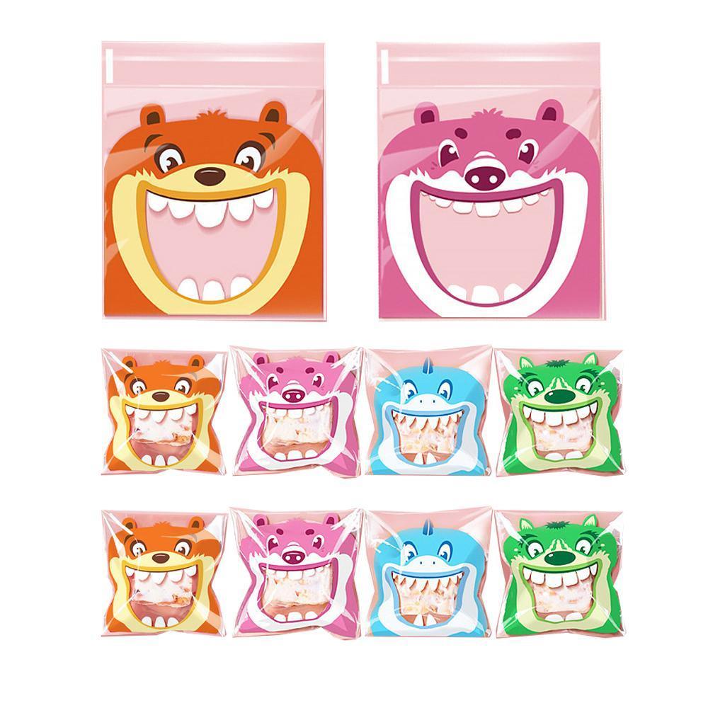 500 Pack Self Adhesive Cookie Packaging Bags Vibrant Designs OPP Material - Big Mouth Cartoon 10*10*3cm