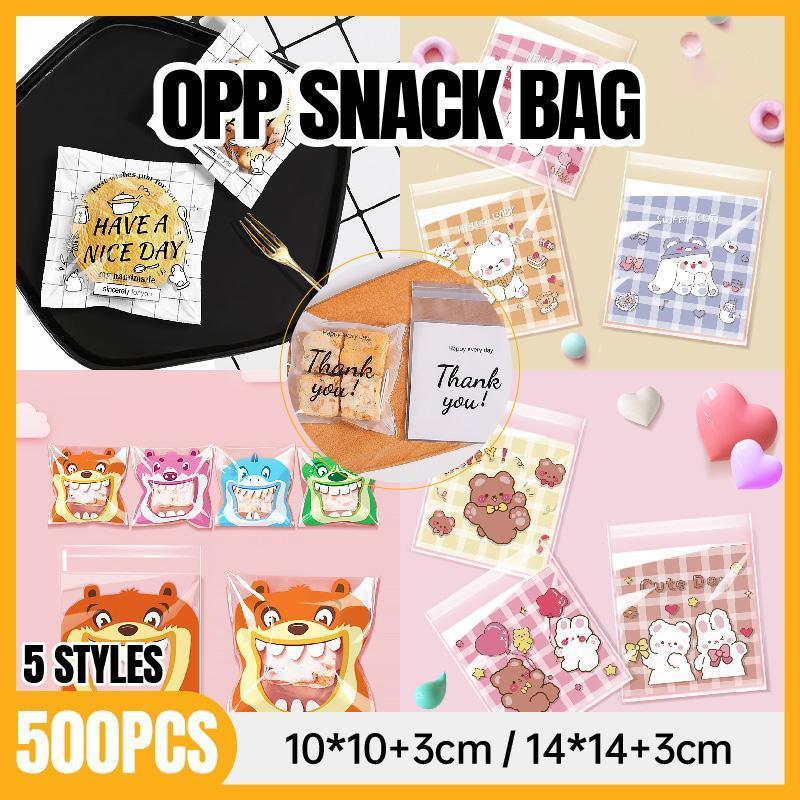 500 Pack Self Adhesive Cookie Packaging Bags Vibrant Designs OPP Material - Big Mouth Cartoon 14*14*3cm