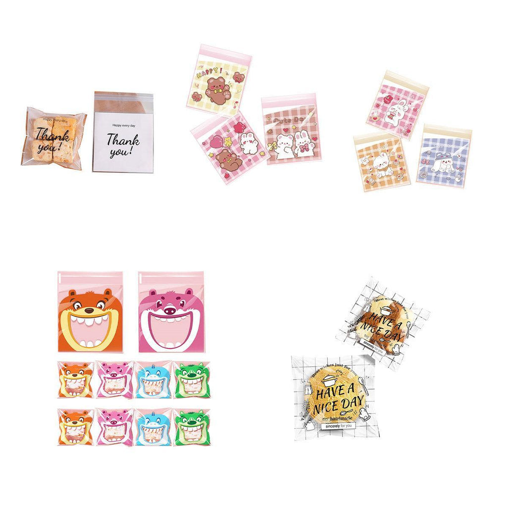 500 Pack Self Adhesive Cookie Packaging Bags Vibrant Designs OPP Material - Big Mouth Cartoon 14*14*3cm