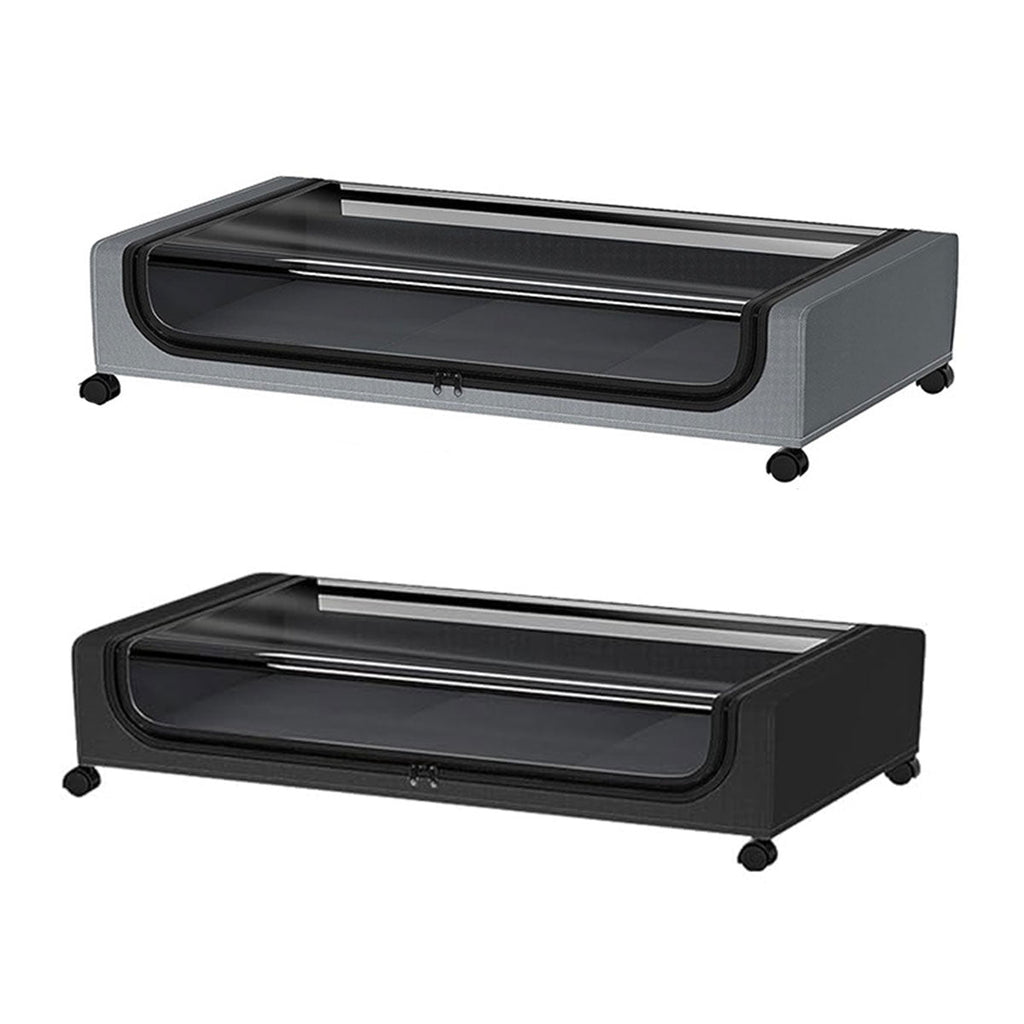 Under Bed Storage Rack Square Design with Wheels Rolling Trolley Box for Home - Black