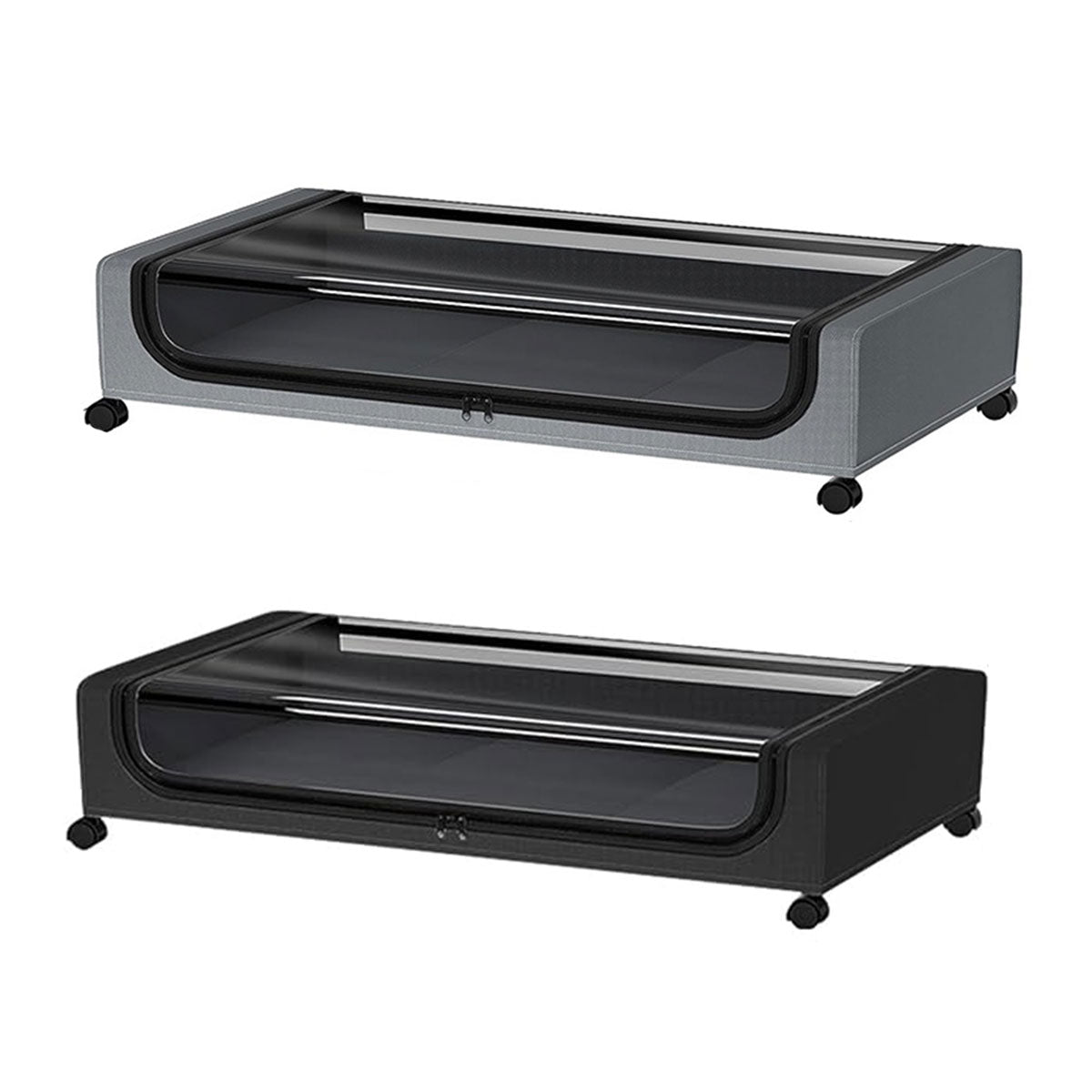 Under Bed Storage Rack Square Design with Wheels Rolling Trolley Box for Home - Black