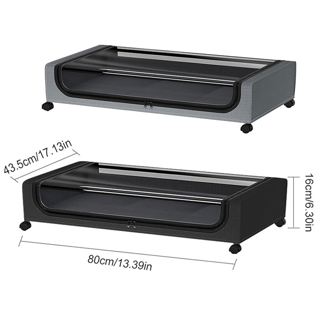 Under Bed Storage Rack Square Design with Wheels Rolling Trolley Box for Home - Black