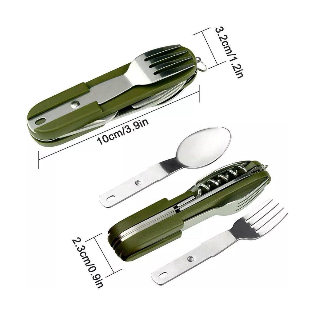 6in1 Portable Folding Knife Fork Spoon Set Outdoor Multi Functional Tableware - Green