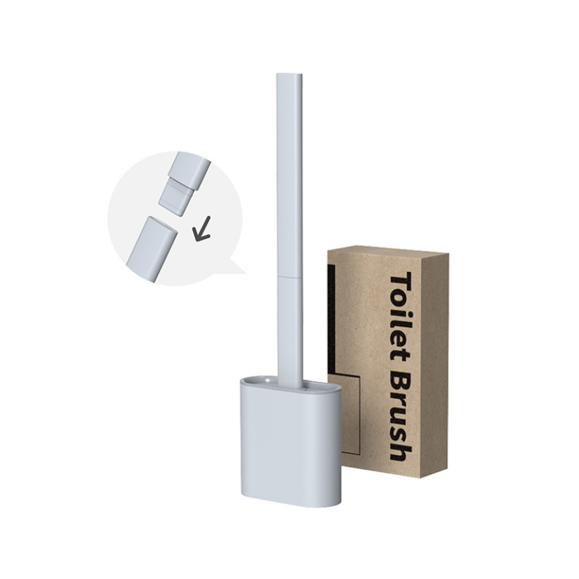 TPR Toilet Brush Set Silicone-Like Head with Holder Wall Mounted Detachable Handle - White * 1 Unit