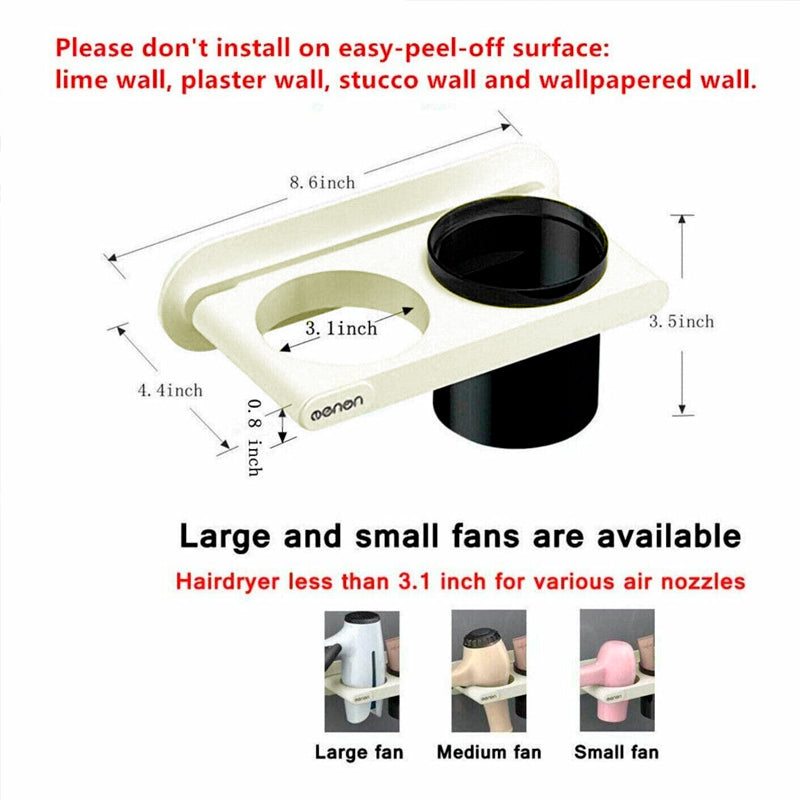 Bathroom Mounted Wall Suction Cup Hair Dryer Holder Hanger Shelf Rack Storage Au - White