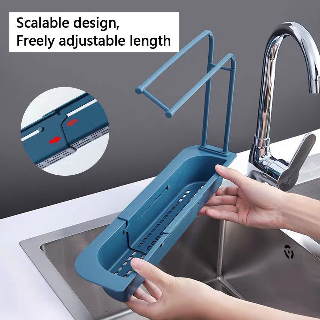 Telescopic Sink Rack Holder Expandable Storage Drain Basket Home Kitchen Kit - White