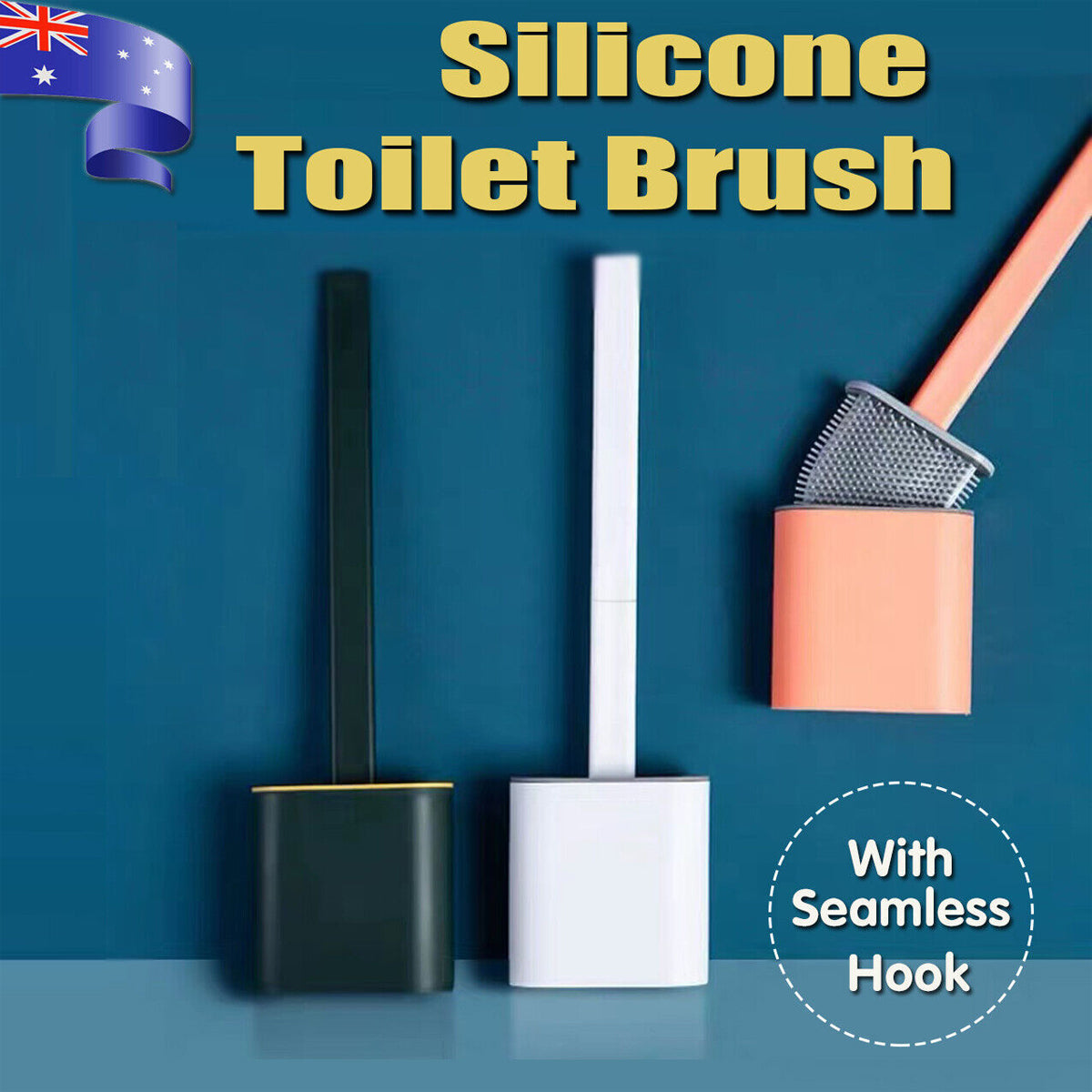 TPR Toilet Brush Set Silicone-Like Head with Holder Wall Mounted Detachable Handle - Blue * 1 Unit