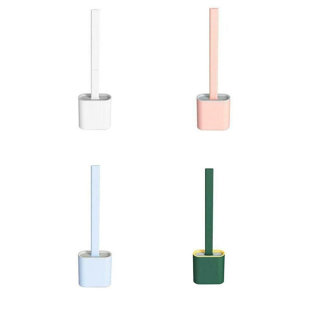 TPR Toilet Brush Set Silicone-Like Head with Holder Wall Mounted Detachable Handle - Blue * 1 Unit