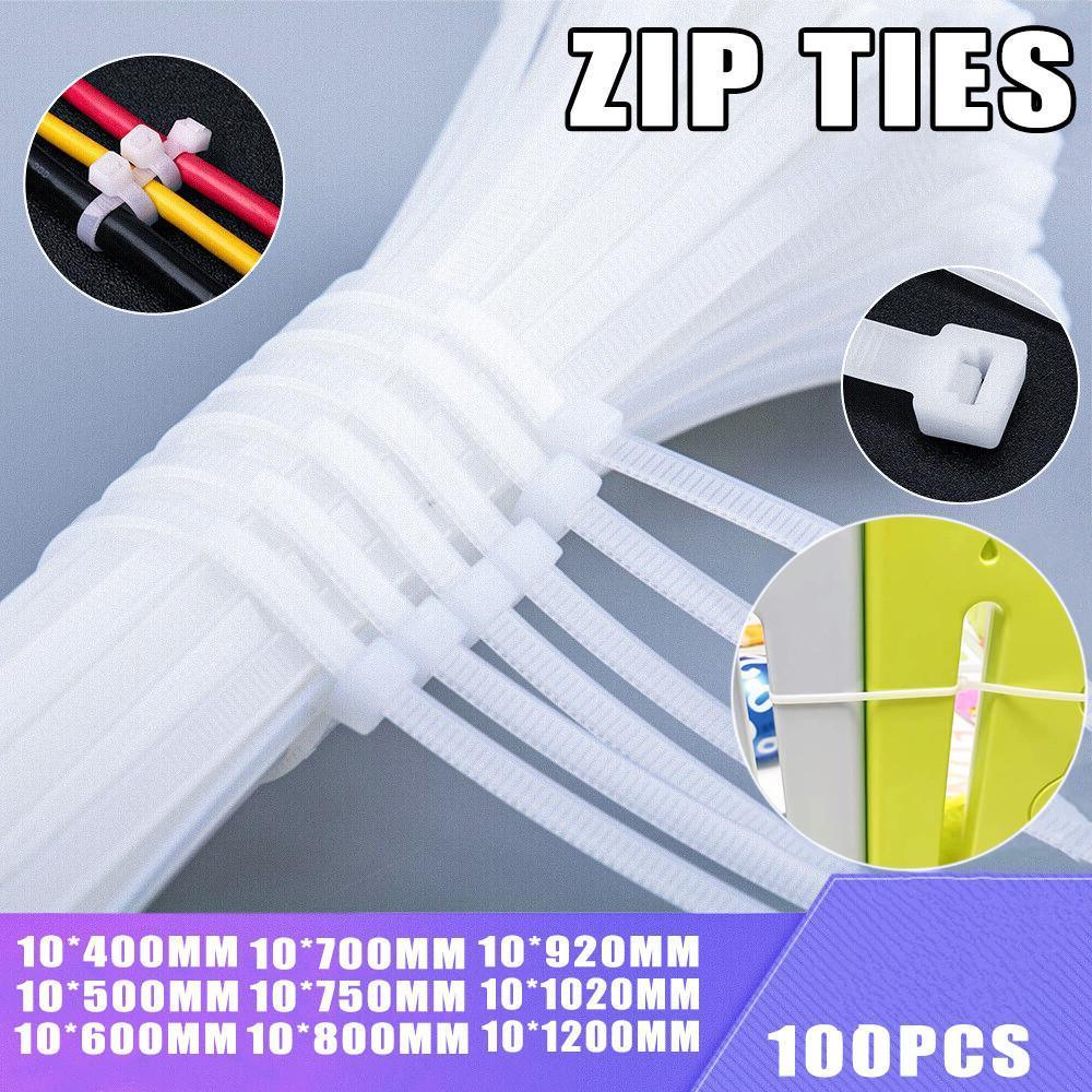 100X Cable Ties Zip Ties Nylon UV Stabilised Bulk White Cable Ties - 10*500mm White