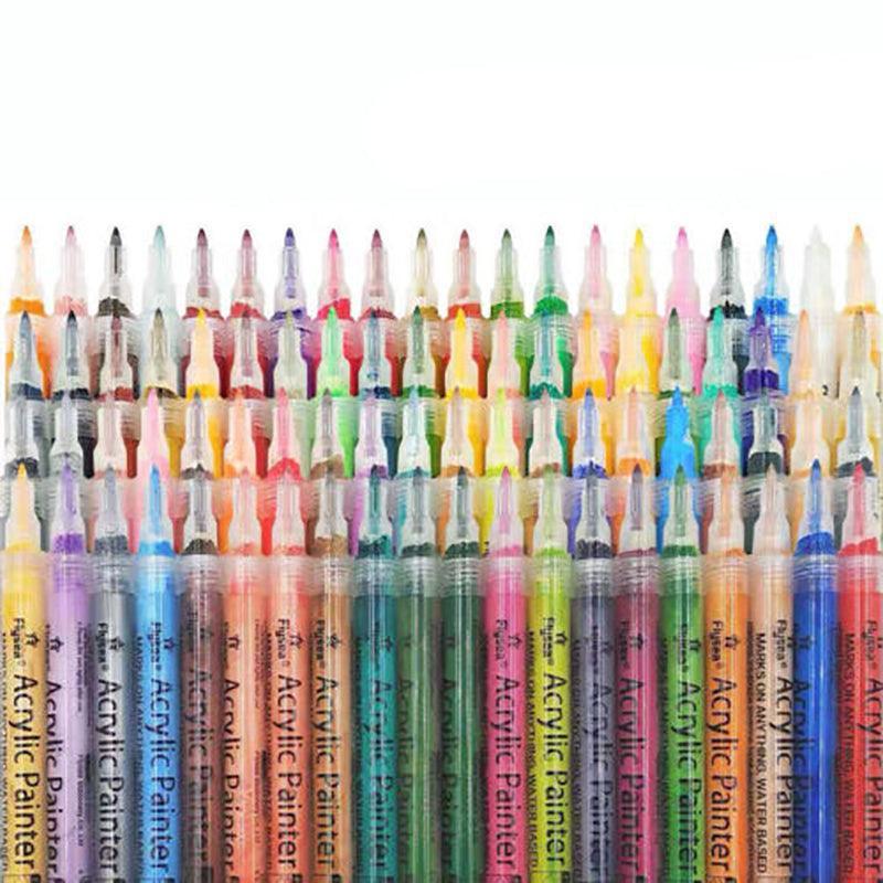 Flysea 12-80 Colours Acrylic Paint Pens Painting Stone Ceramic Glass Markers 0.7 - 12-Colour Set