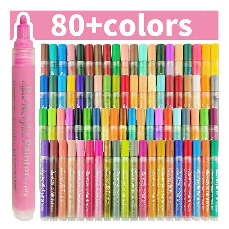 Flysea 12-80 Colours Acrylic Paint Pens Painting Stone Ceramic Glass Markers 0.7 - 80-Colour Set