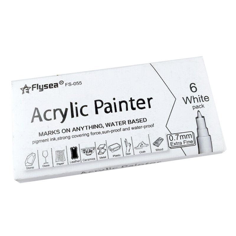 Flysea 12-80 Colours Acrylic Paint Pens Painting Stone Ceramic Glass Markers 0.7 - Black*6 Set