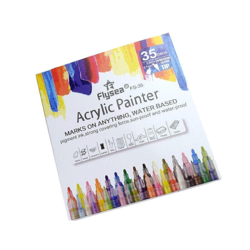Flysea 12-80 Colours Acrylic Paint Pens Painting Stone Ceramic Glass Markers 0.7 - Black*6 Set