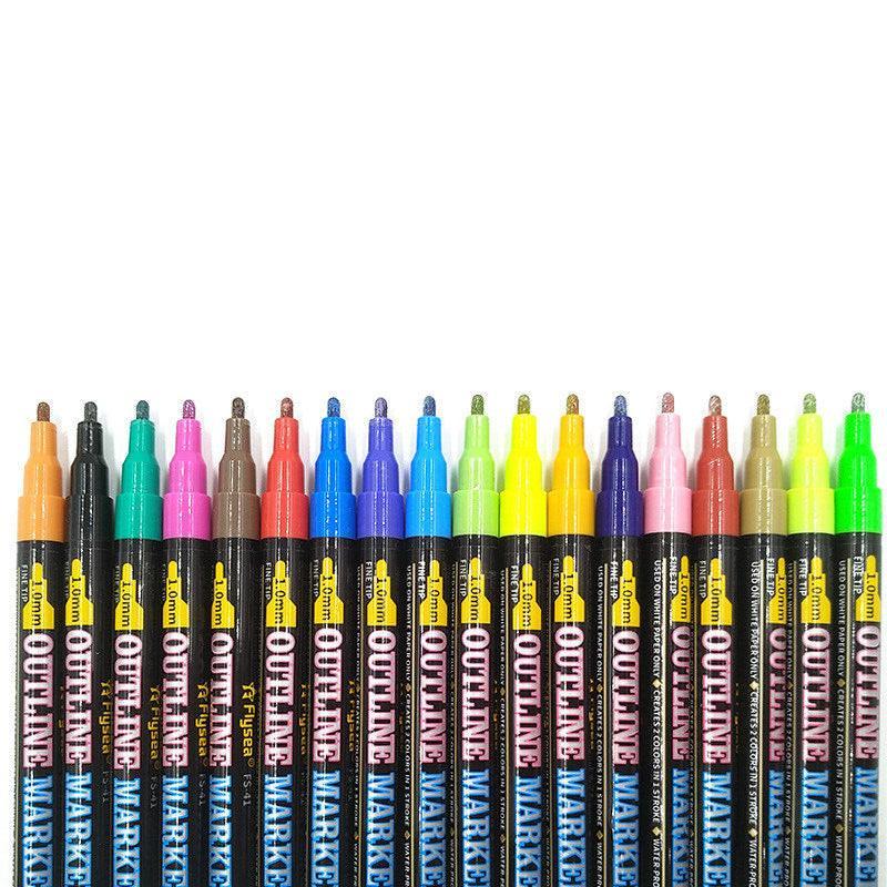 Flysea 12-80 Colours Acrylic Paint Pens Painting Stone Ceramic Glass Markers 0.7 - Black*6 Set