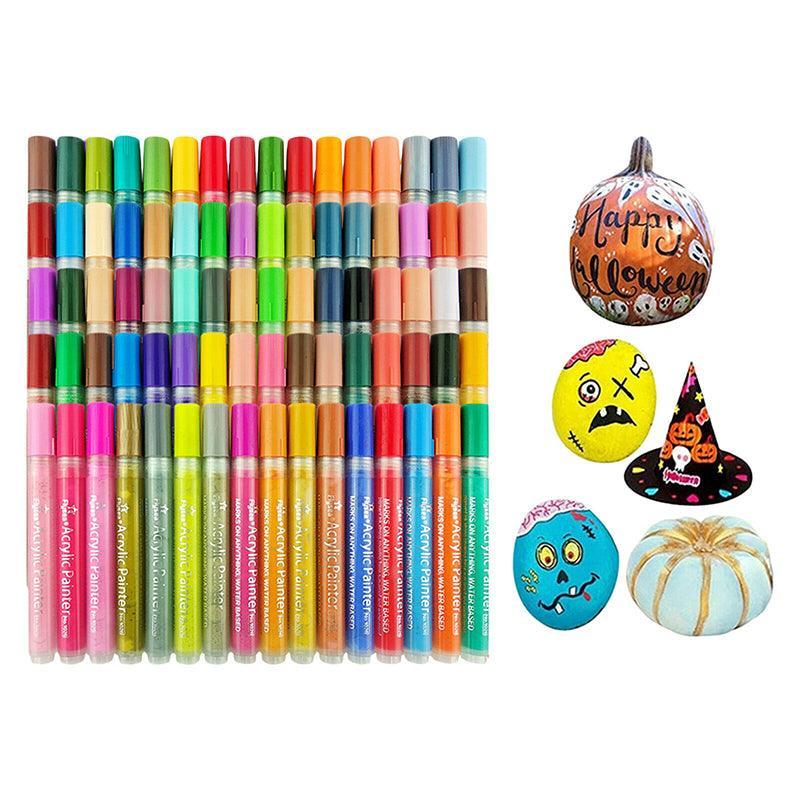 Flysea 12-80 Colours Acrylic Paint Pens Painting Stone Ceramic Glass Markers 0.7 - White*6 Set