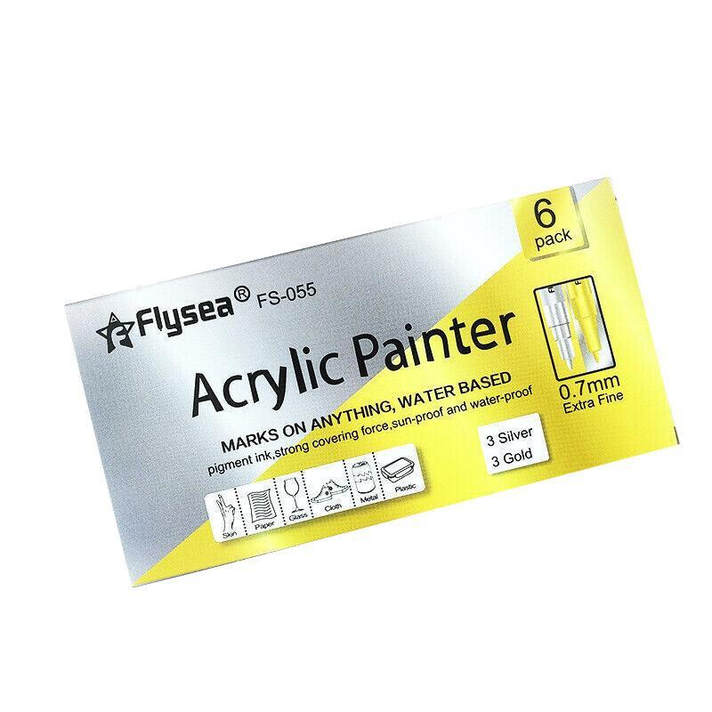 Flysea 12-80 Colours Acrylic Paint Pens Painting Stone Ceramic Glass Markers 0.7 - White*6 Set