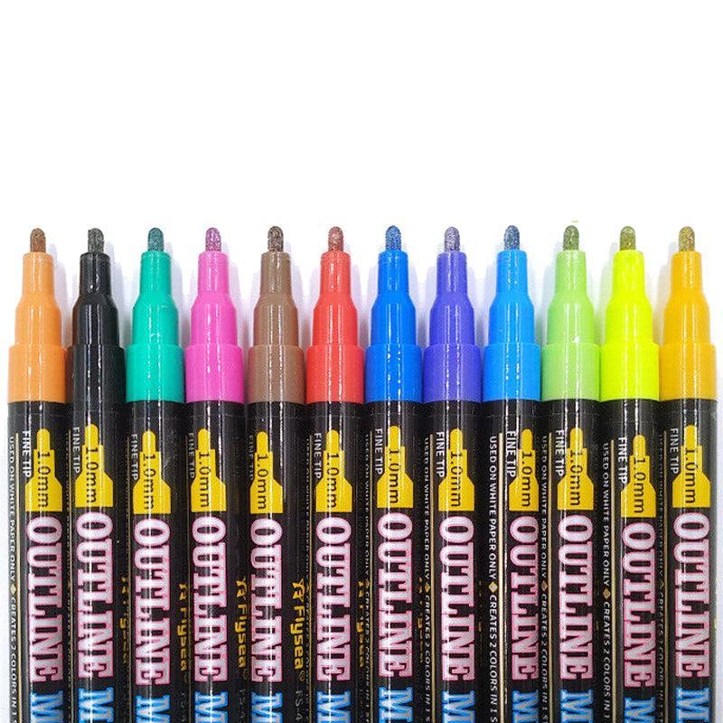Flysea 12-80 Colours Acrylic Paint Pens Painting Stone Ceramic Glass Markers 0.7 - White*6 Set
