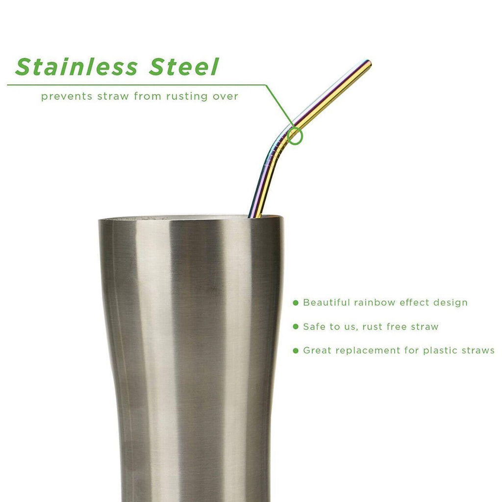 Reusable 304 Stainless Steel Straws Metal Drinking Washable Straw Brushes Set 2 - Gold Set 2