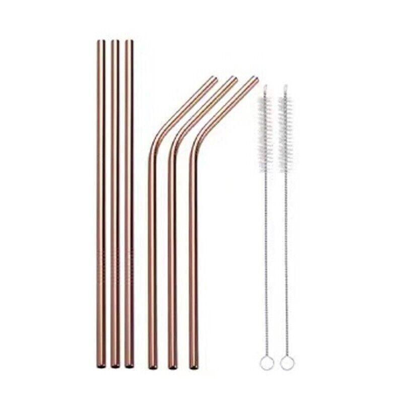 Reusable 304 Stainless Steel Straws Metal Drinking Washable Straw Brushes Set 2 - Gold Set 2