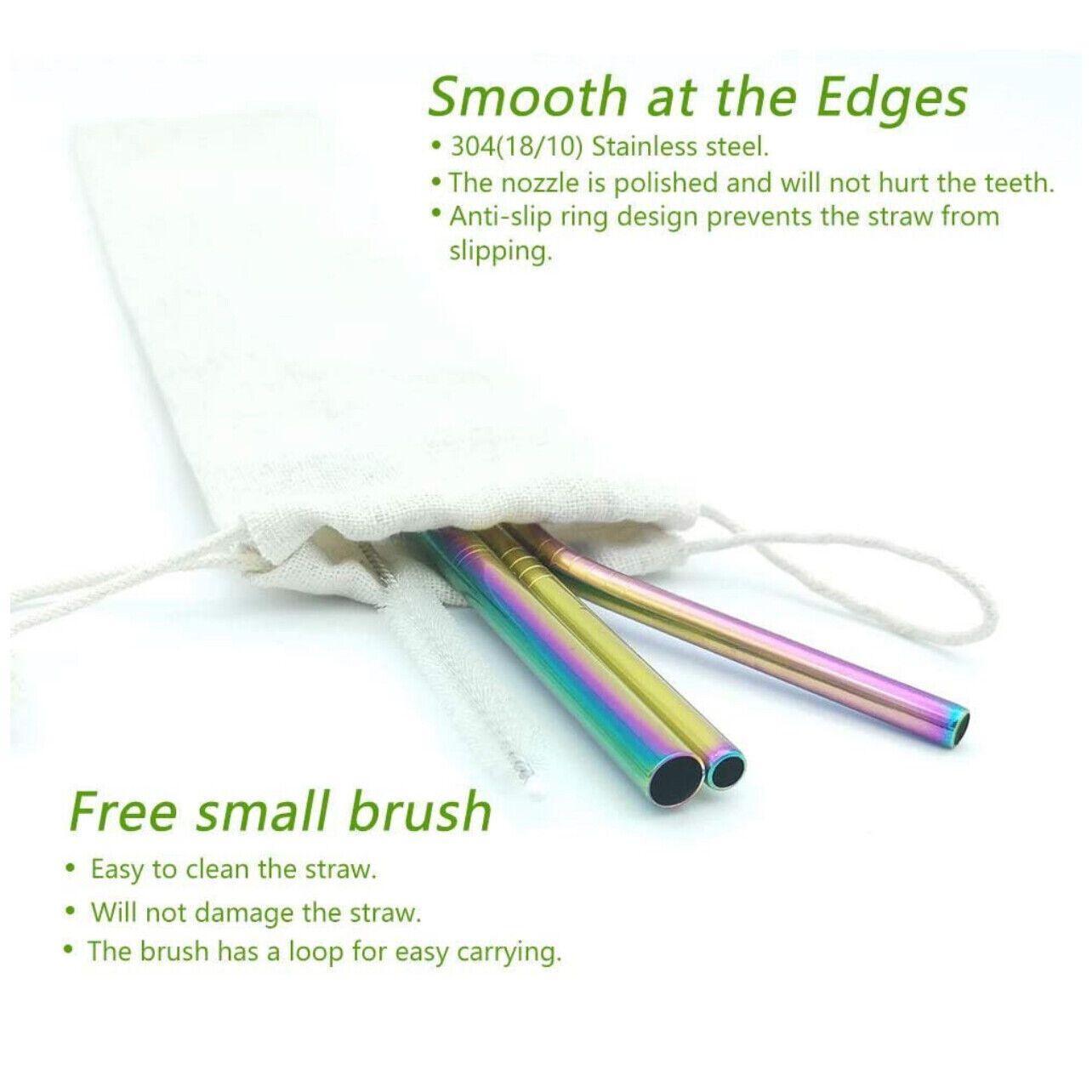 Reusable 304 Stainless Steel Straws Metal Drinking Washable Straw Brushes Set 2 - Purple Set 2