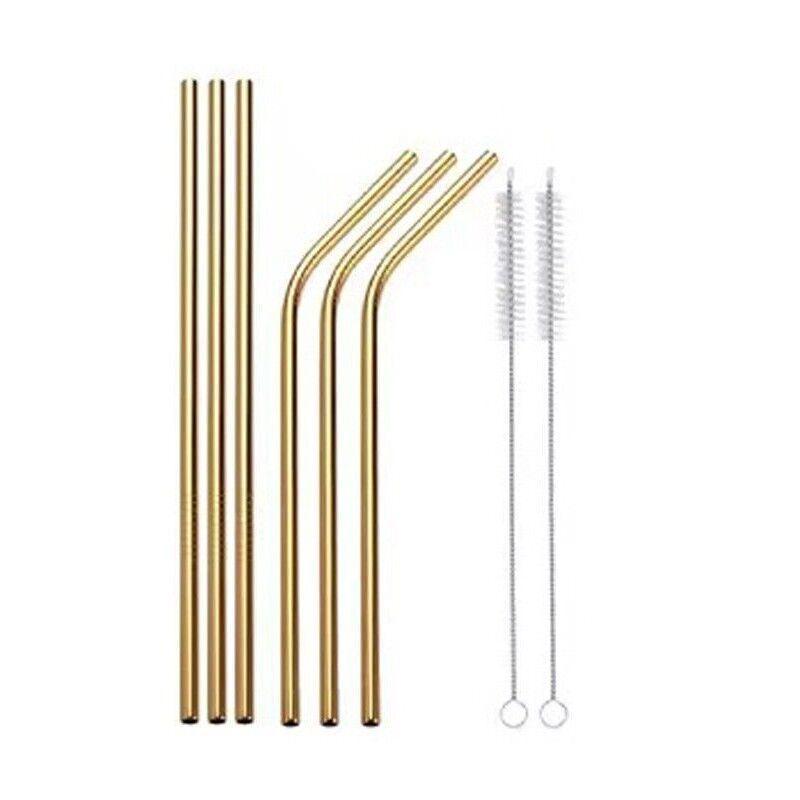 Reusable 304 Stainless Steel Straws Metal Drinking Washable Straw Brushes Set 2 - Purple Set 2