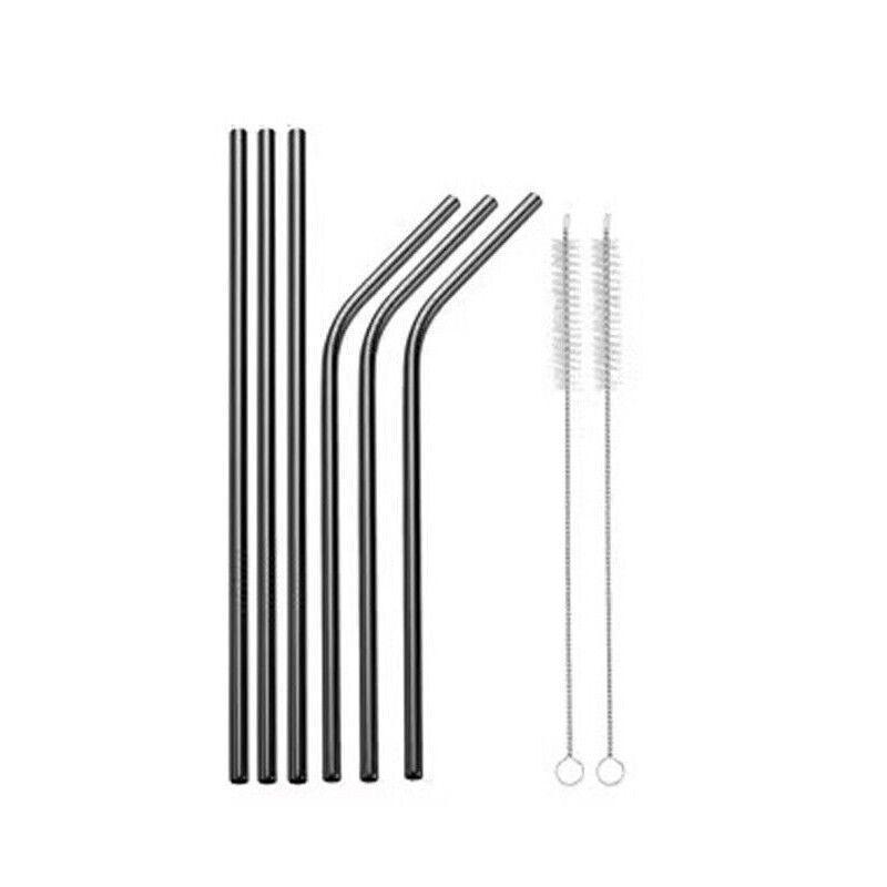 Reusable 304 Stainless Steel Straws Metal Drinking Washable Straw Brushes Set 2 - Purple Set 2