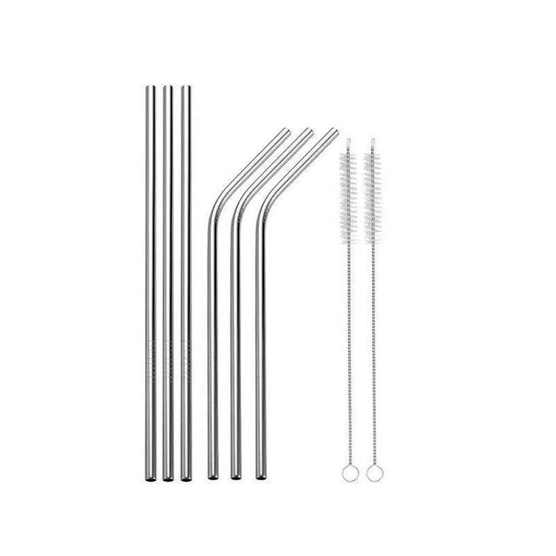 Reusable 304 Stainless Steel Straws Metal Drinking Washable Straw Brushes Set 2 - Silver Set 2