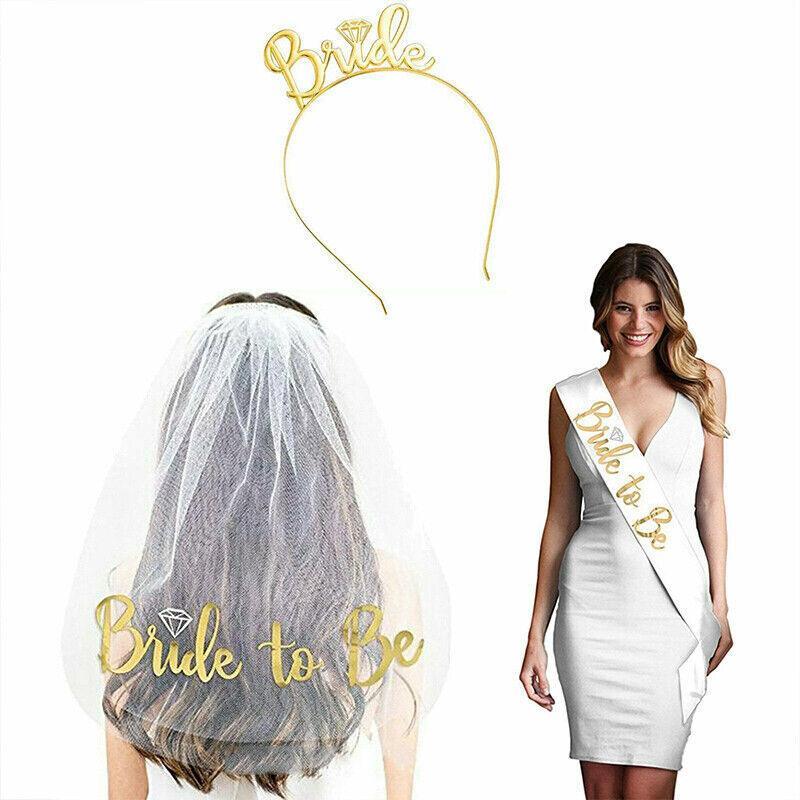 Bride To Be Hen Veil Sash Tiara Hens Night Bridal Shower Kitchen Tea Accessories - Package 7