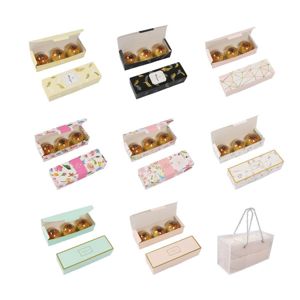 25pcs Long Strip Clamshell Packaging Box 3-Compartment Dessert Storage Box - Blue