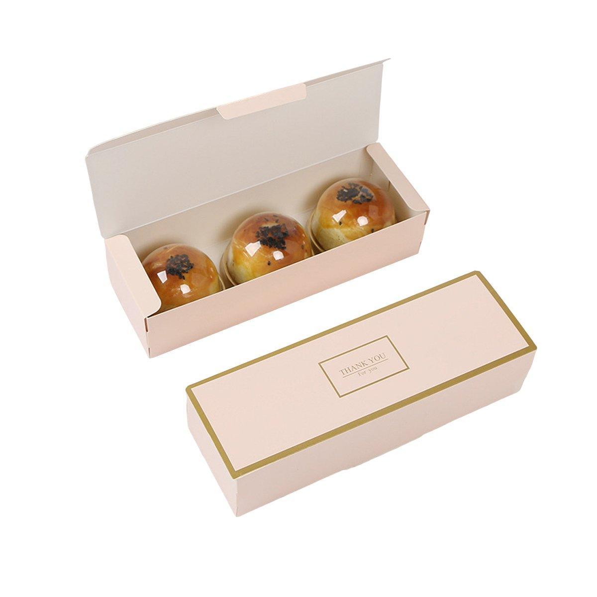25pcs Long Strip Clamshell Packaging Box 3-Compartment Dessert Storage Box - Pink