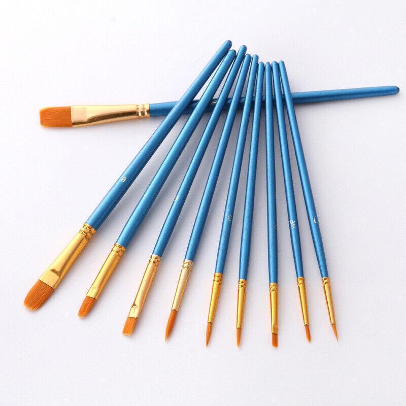10pcs Artist Paint Brush Set Acrylic Oil Watercolour Gouache Painting Supplies - Blue
