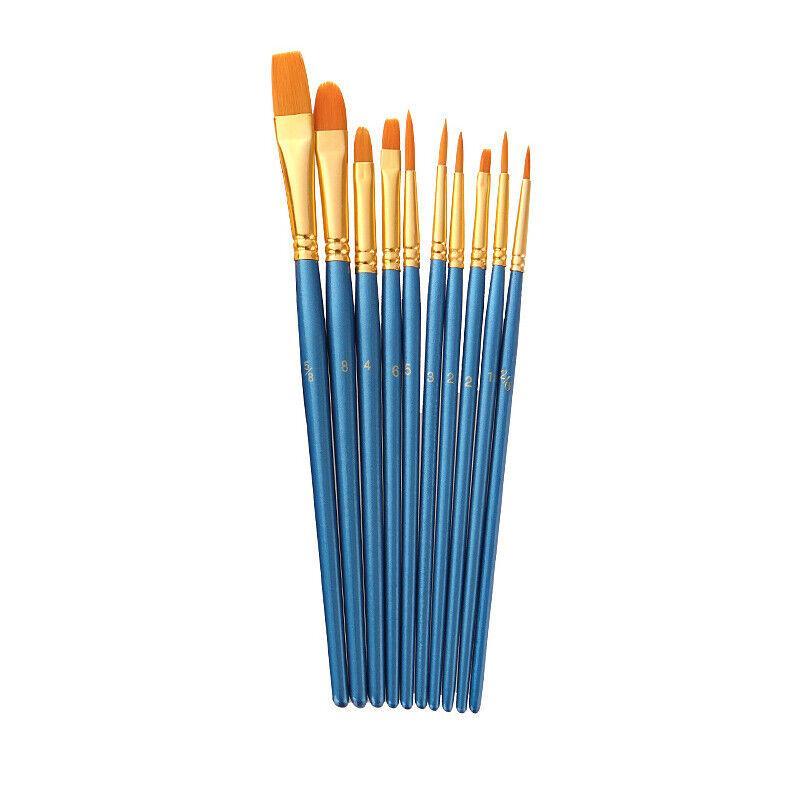 10pcs Artist Paint Brush Set Acrylic Oil Watercolour Gouache Painting Supplies - Blue