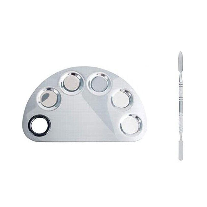 Stainless Steel Cosmetic Face Makeup Palette Spatula Foundation Mixing Tool - Semicircle