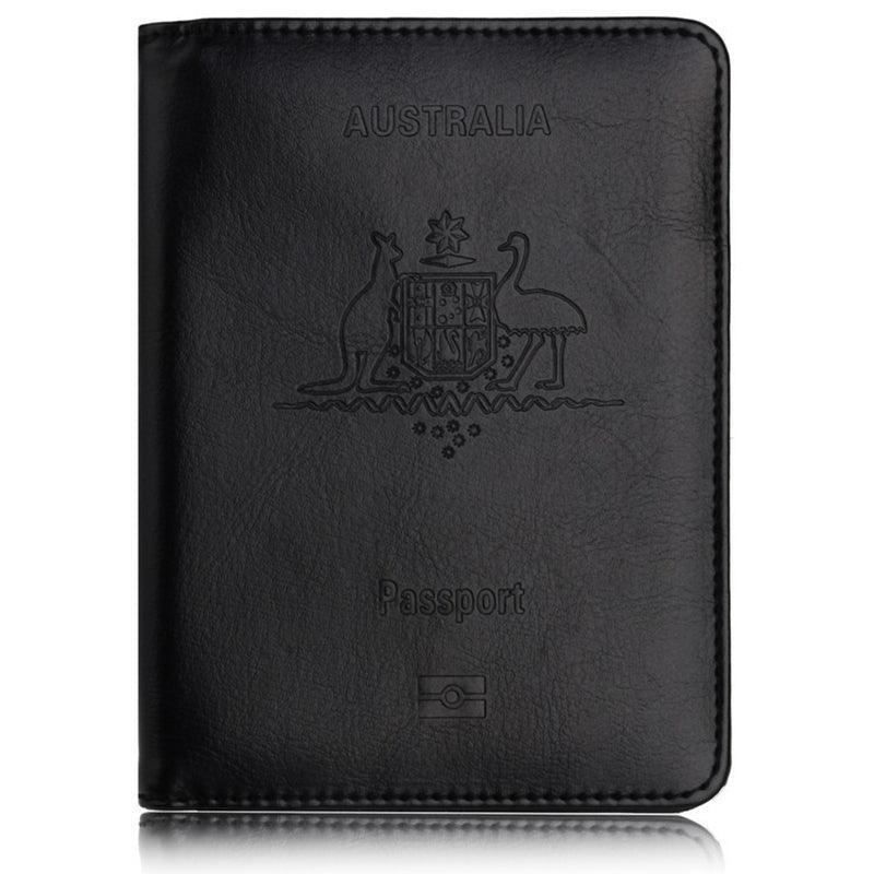 RFID Passport Holder Slim Leather Travel Wallet ID Card Cover Case for Men Women - Rose Red