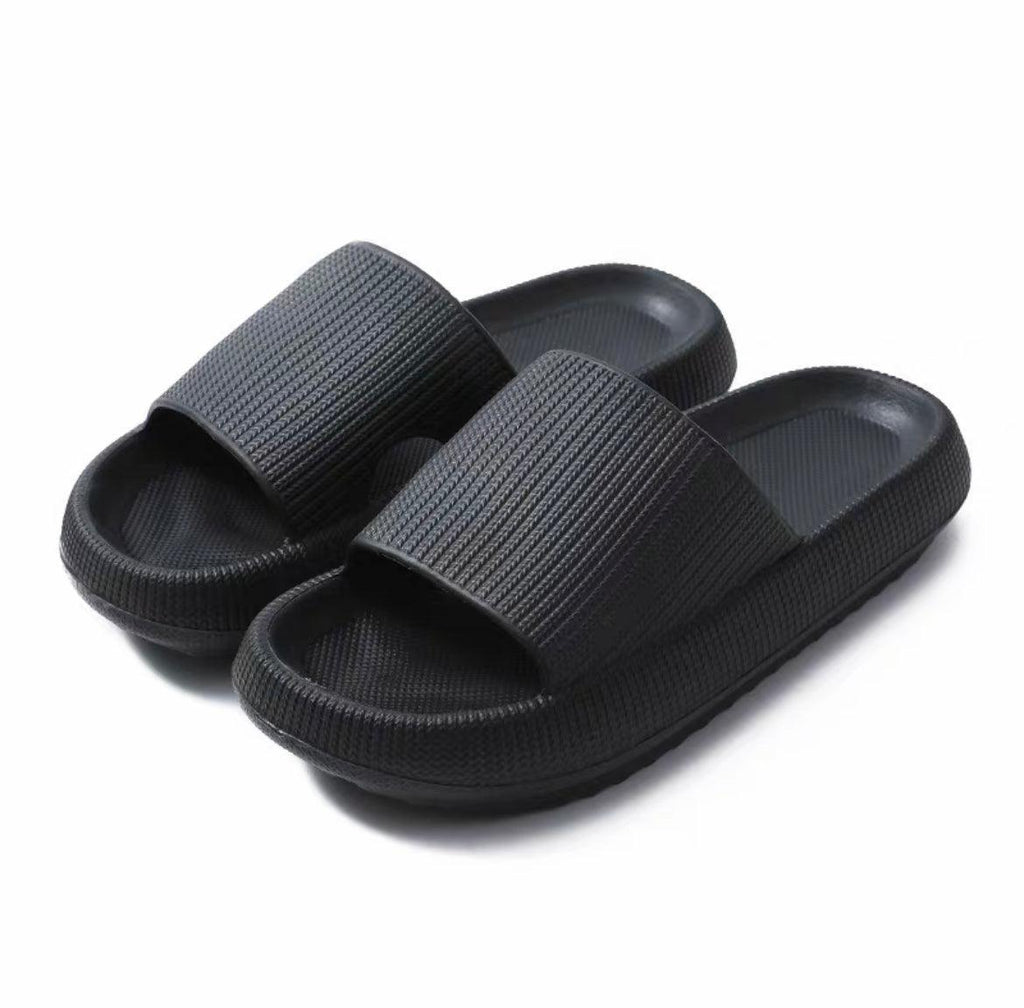Ultra-Soft Pillow Slides EVA Slippers for Indoor Outdoor Use – Thick Anti-Slip Sole - Black 40-41