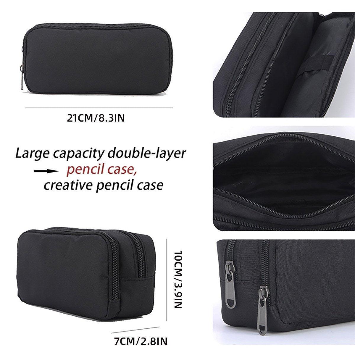 Large Capacity Pencil Case Double Layer for Primary School Students Creative Bag - Grey