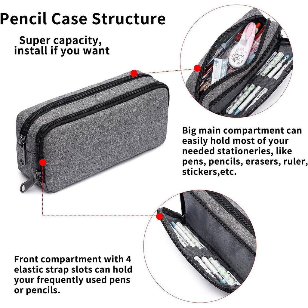 Large Capacity Pencil Case Double Layer for Primary School Students Creative Bag - Grey
